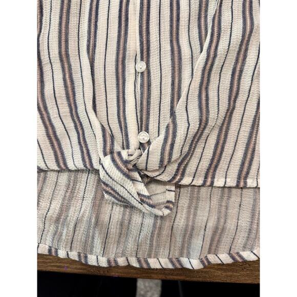 VIXBE Striped Button Front Tie Hem Blouse | Lightweight Casual Top - Picture 3 of 5